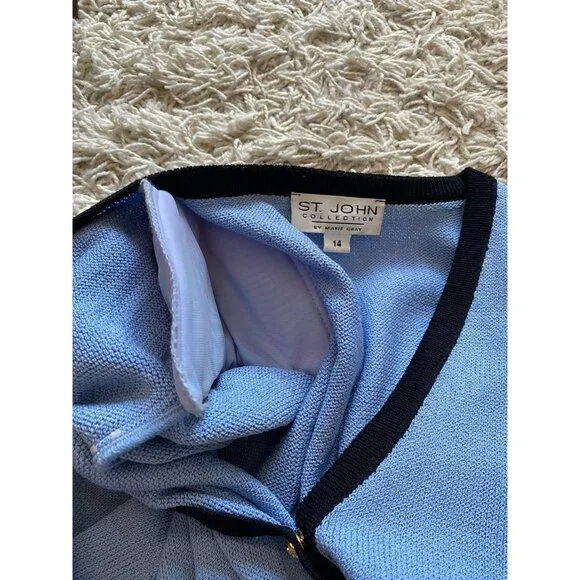 St. John Marie Gray Sweater Santana Knit 14 Blue Layering Wool Blend Duster
